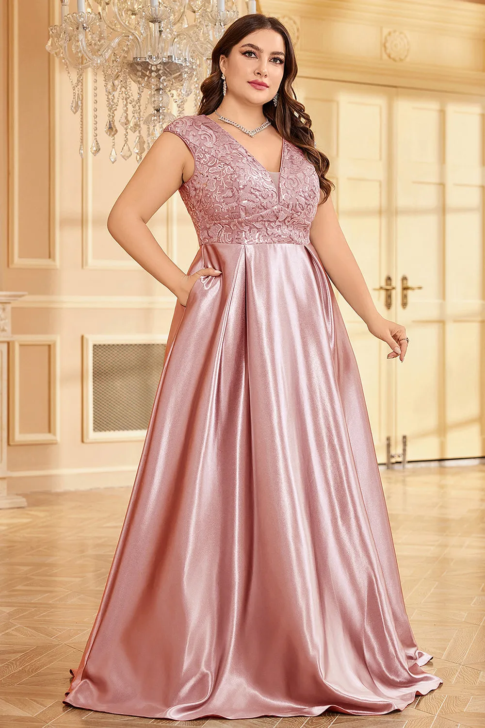 Blush Pink Plus Size Satin Long Mother Of The Bride Dress sold by Zapaka product image thumbnail 3
