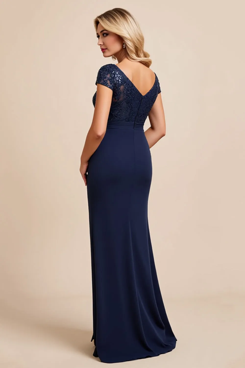Navy Mermaid Satin Long Mother Of The Bride Dress With Slit sold by Zapaka product image thumbnail 2