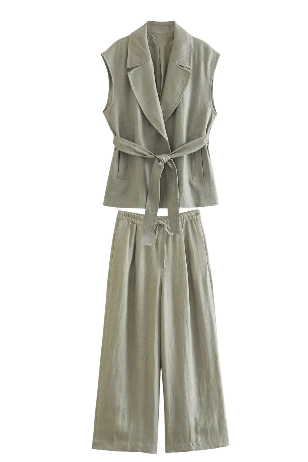 Grey Green 2-Piece Notched Lpael Sleeveless Women Prom Suits sold by Zapaka