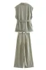 Grey Green 2-Piece Notched Lpael Sleeveless Women Prom Suits sold by Zapaka