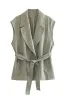 Grey Green 2-Piece Notched Lpael Sleeveless Women Prom Suits sold by Zapaka