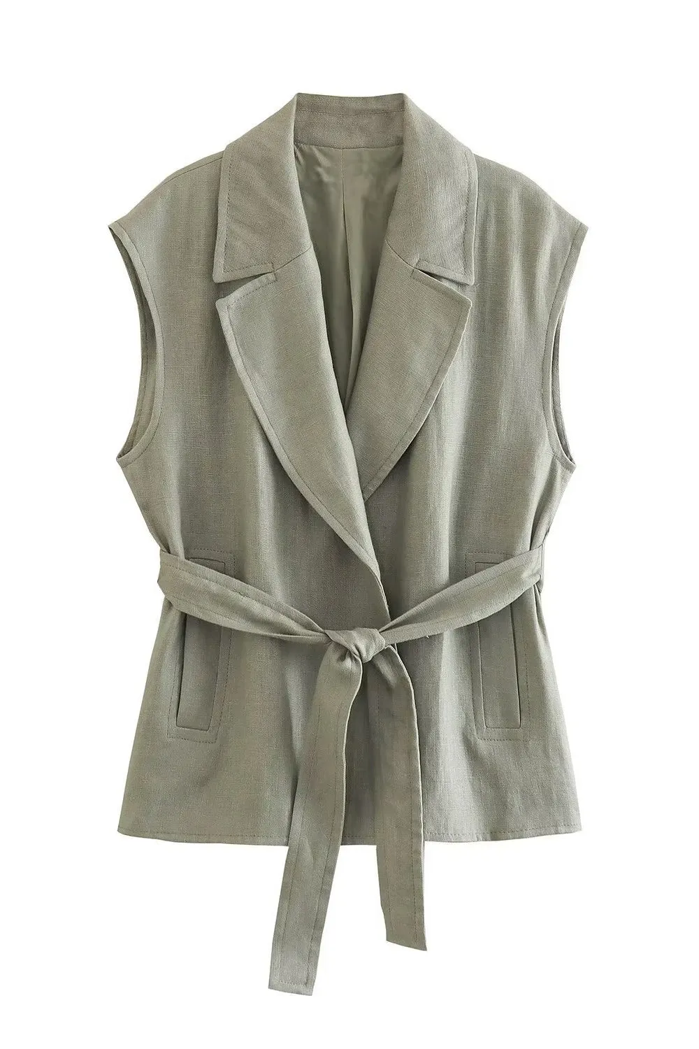Grey Green 2-Piece Notched Lpael Sleeveless Women Prom Suits sold by Zapaka product image thumbnail 3