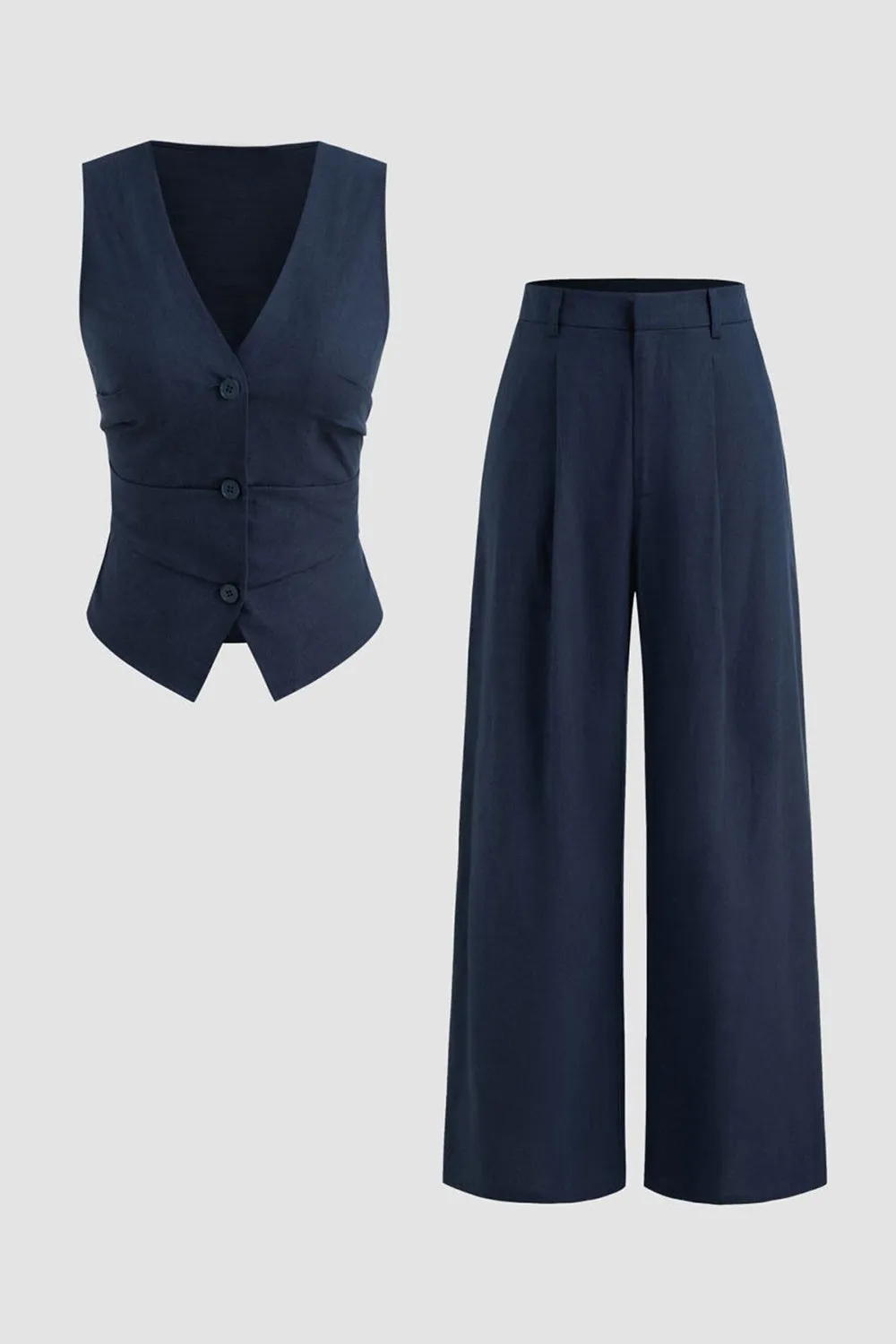 Navy 2-Piece Satin Sleeveless Women Prom Suits sold by Zapaka