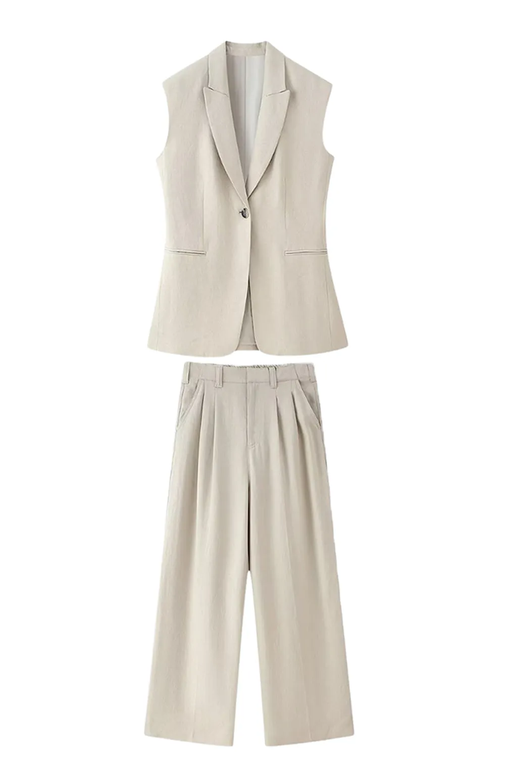 Khaki 2-Piece Peak Lapel Sleeveless Women Prom Suits sold by Zapaka