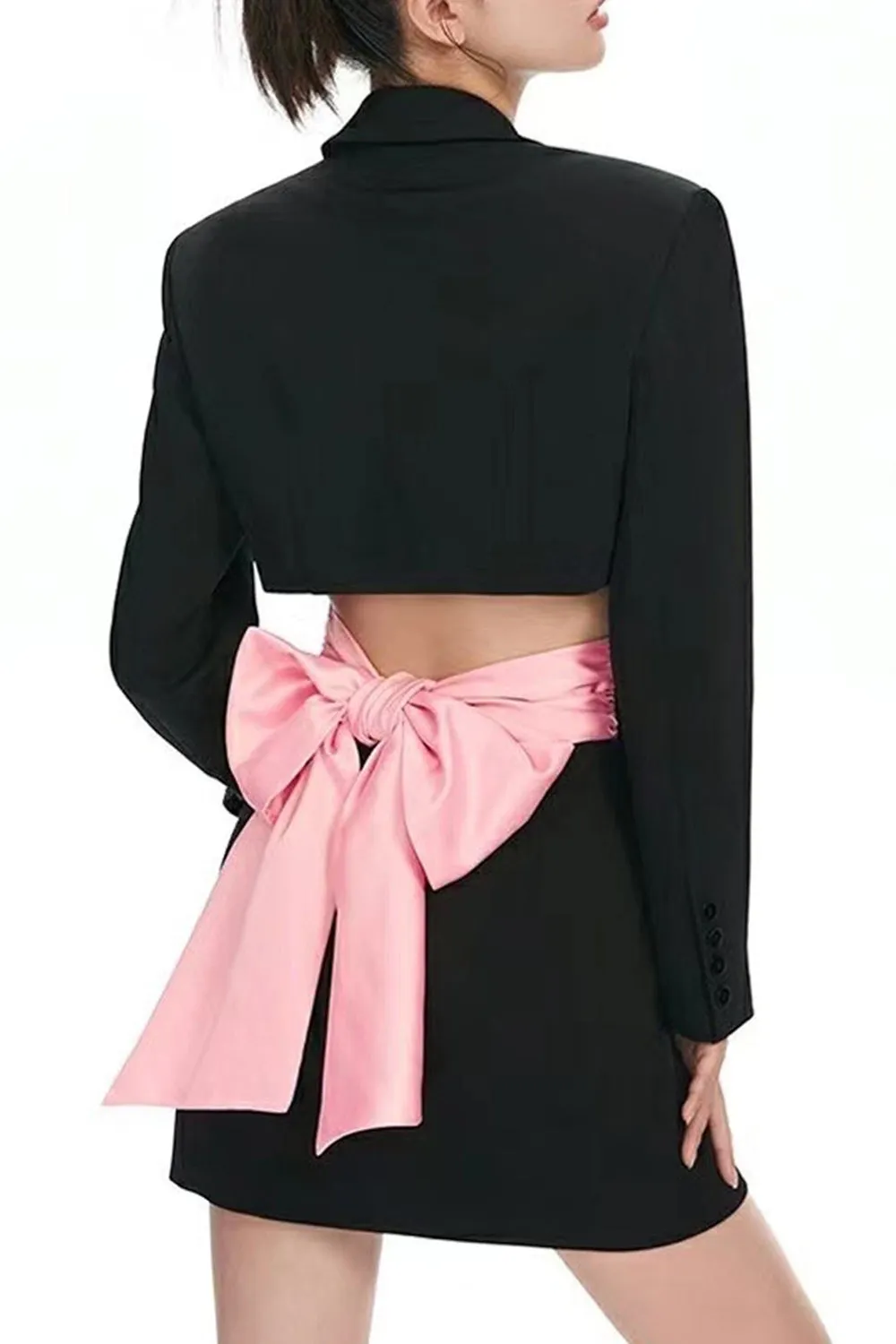 Black Notched Lapel Cut Out Women Prom Suits with Bow sold by Zapaka product image thumbnail 4