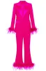 Fuchsia 2-Piece Peak Lapel  Women Prom Suits with Feather sold by Zapaka