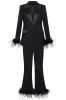 Fuchsia 2-Piece Peak Lapel  Women Prom Suits with Feather sold by Zapaka