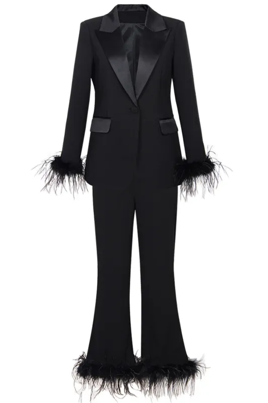 Fuchsia 2-Piece Peak Lapel  Women Prom Suits with Feather sold by Zapaka