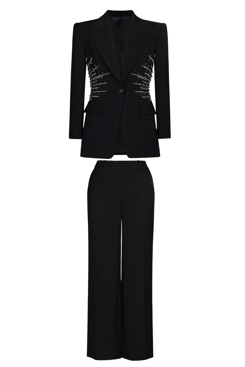 Sparkly Black 2-Piece Peak Lapel Women Prom Suits with Beading sold by Zapaka