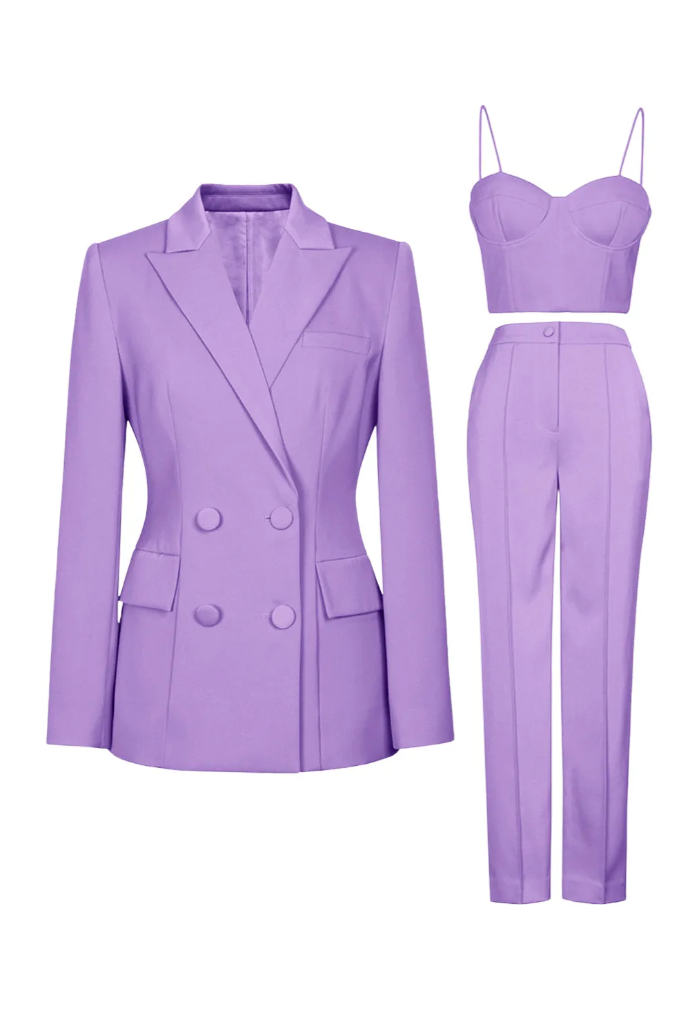 Purple Peak Lapel 3-Piece Double Breasted Women Prom Suits sold by Zapaka product image thumbnail 3