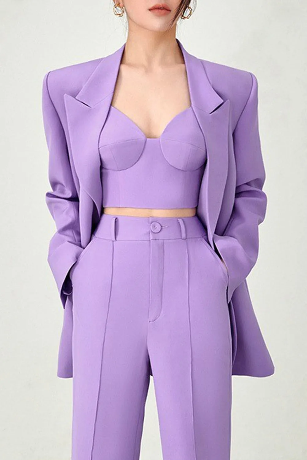Purple Peak Lapel 3-Piece Double Breasted Women Prom Suits sold by Zapaka product image thumbnail 4