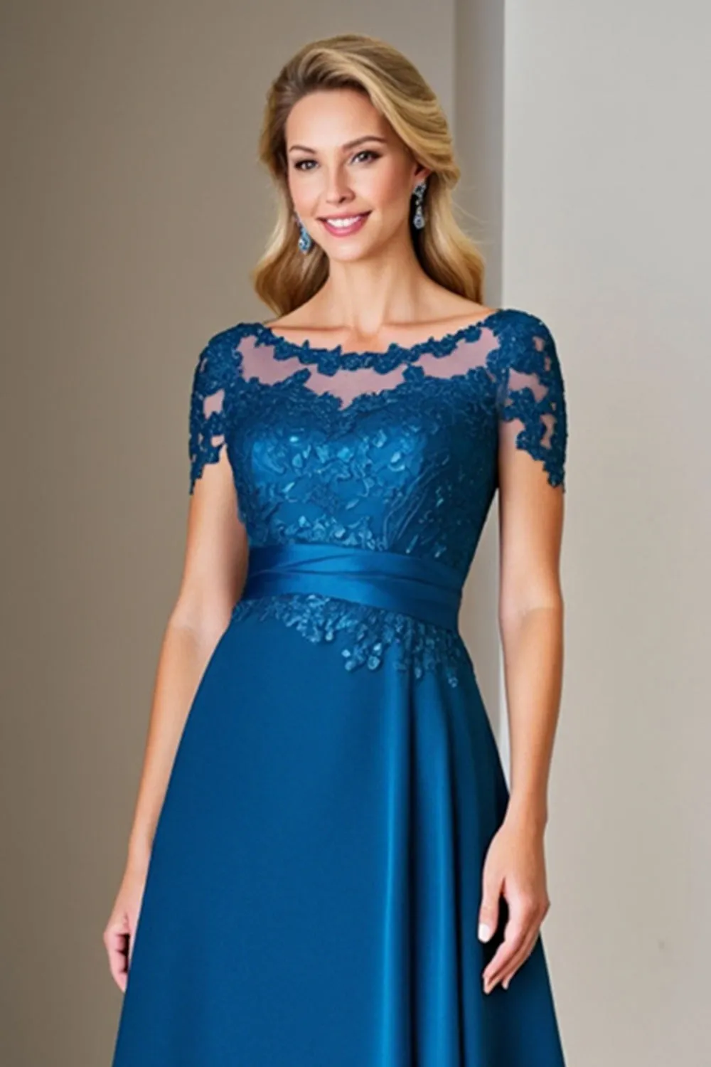 Peacock Blue A Line Tea Length Mother of the Bride Dress With Lace sold by Zapaka product image thumbnail 3