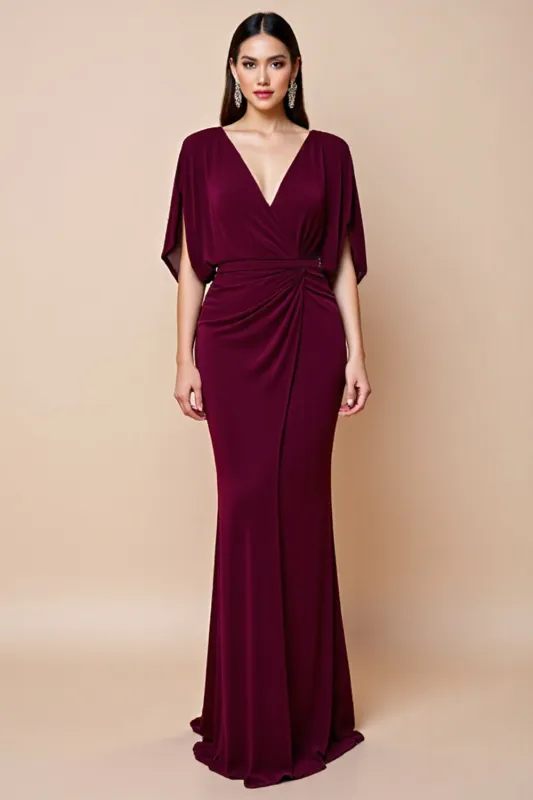 Cabernet Sheath Ruched Long Mother Of The Bride Dress sold by Zapaka