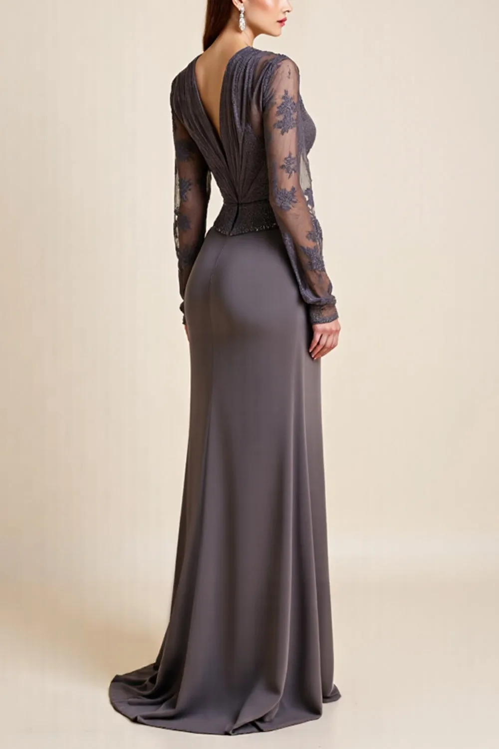 Long Sleeve Steel Grey Beaded Mother Of The Bride Dress sold by Zapaka product image thumbnail 2