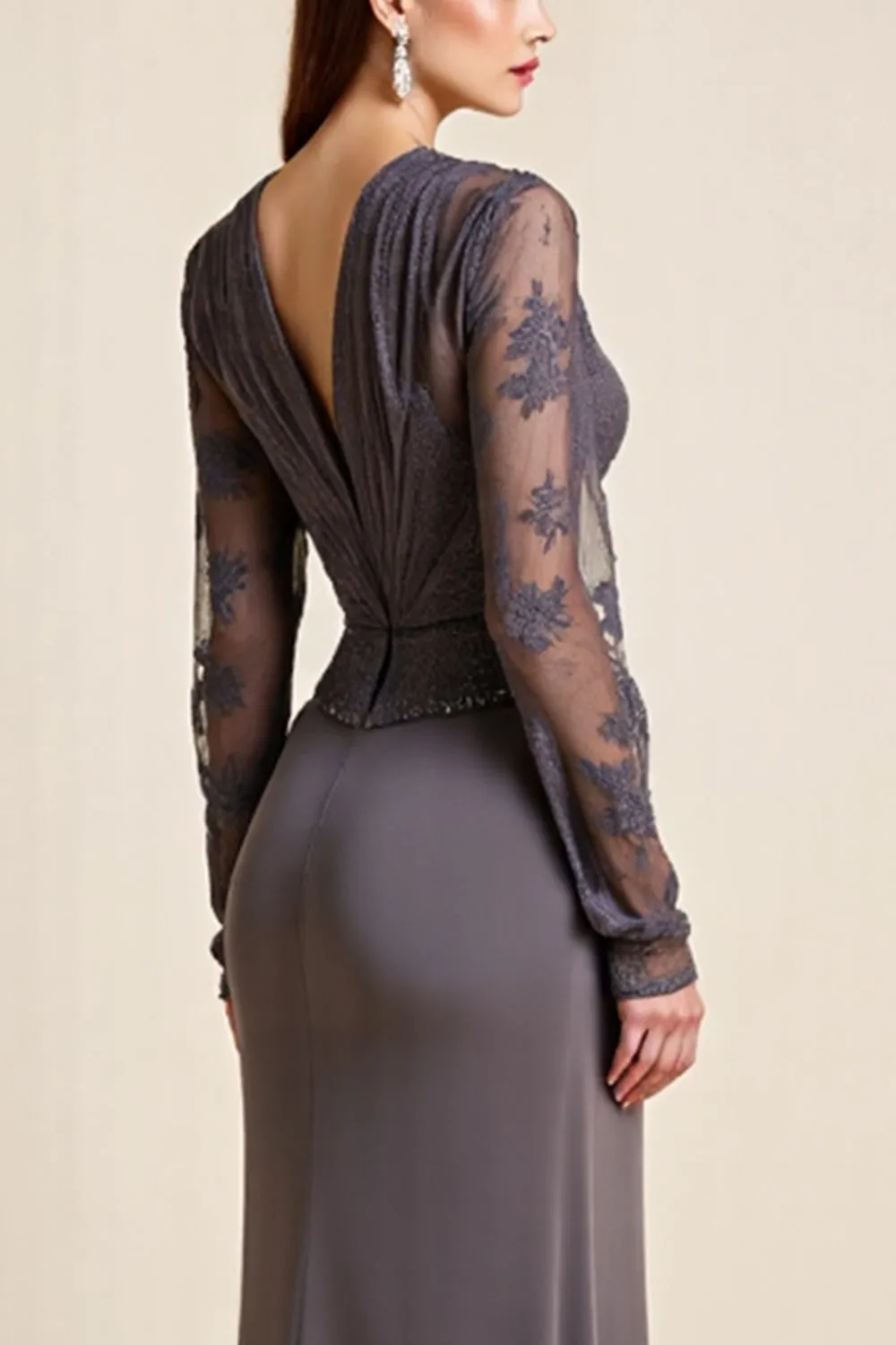 Long Sleeve Steel Grey Beaded Mother Of The Bride Dress sold by Zapaka product image thumbnail 4