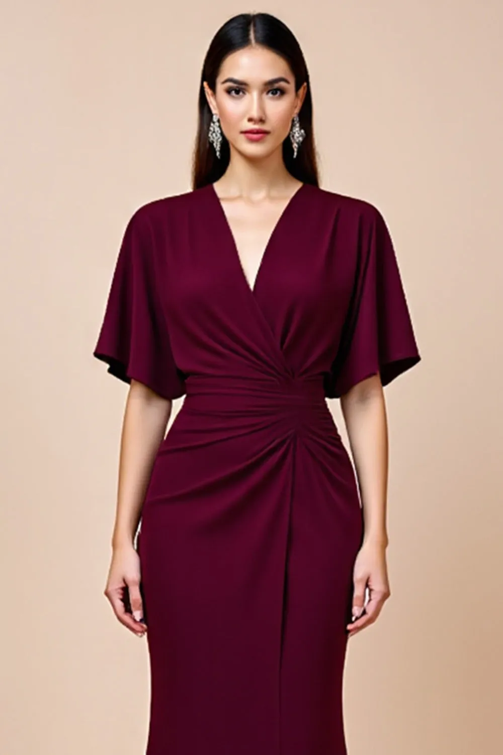 Burgundy Mermaid Flutter Sleeve Long Mother Of The Bride Dress sold by Zapaka product image thumbnail 3