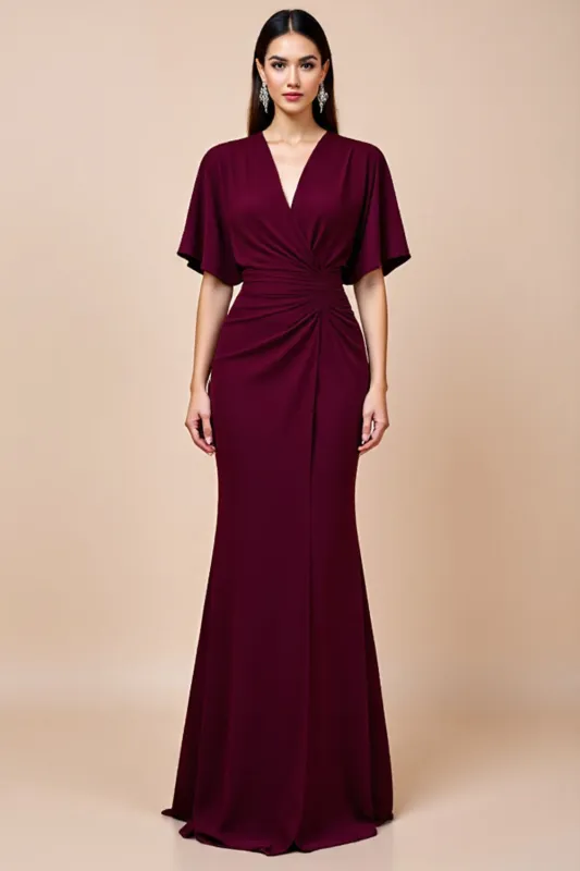 Burgundy Mermaid Flutter Sleeve Long Mother Of The Bride Dress sold by Zapaka