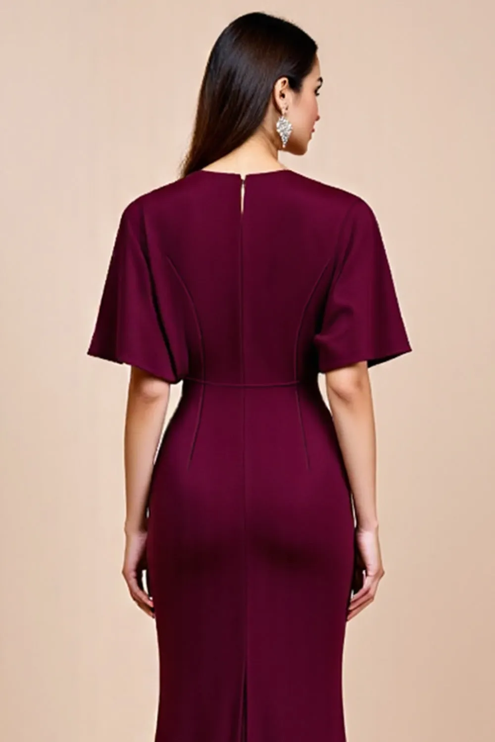 Burgundy Mermaid Flutter Sleeve Long Mother Of The Bride Dress sold by Zapaka product image thumbnail 4