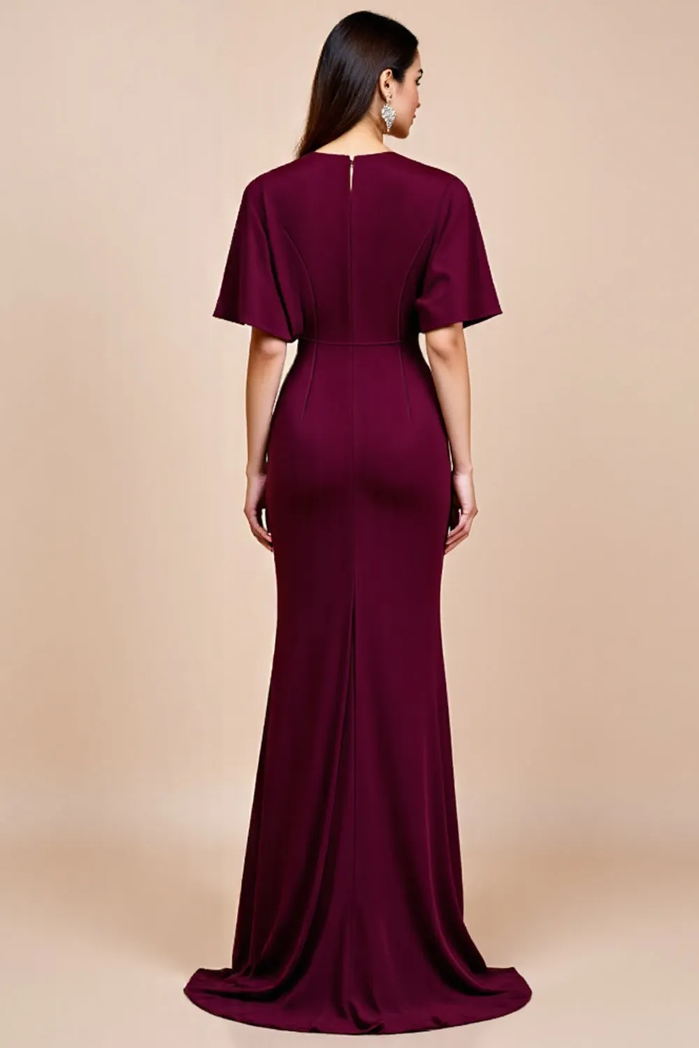 Burgundy Mermaid Flutter Sleeve Long Mother Of The Bride Dress sold by Zapaka product image thumbnail 2