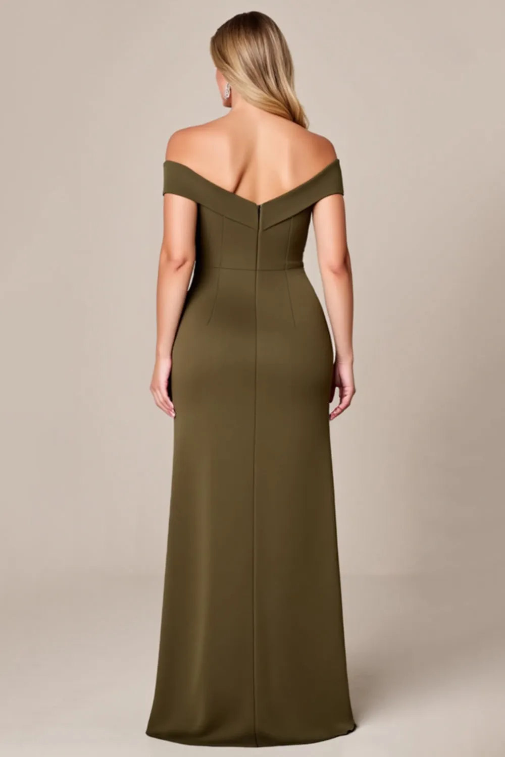 Off The Shoulder Olive Long Plus Size Mother Of The Bride Dress With Slit sold by Zapaka product image thumbnail 2