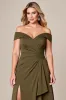 Off The Shoulder Olive Long Plus Size Mother Of The Bride Dress With Slit sold by Zapaka