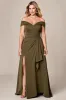 Off The Shoulder Olive Long Plus Size Mother Of The Bride Dress With Slit sold by Zapaka