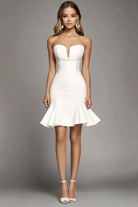 Strapless A Line Ivory Satin Graduation Dress sold by Zapaka