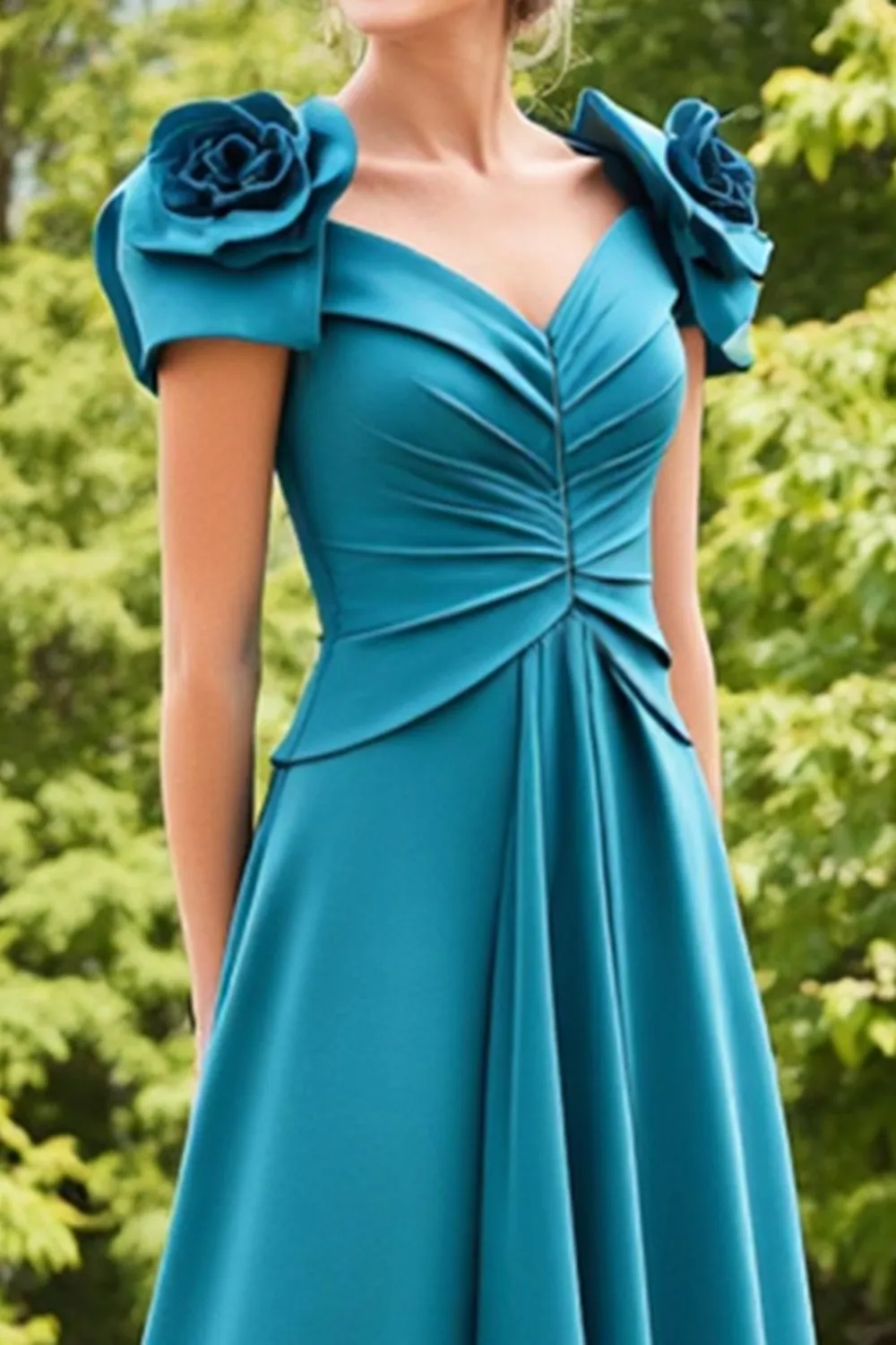 Blue A Line Ruched Long Mother Of The Bride Dress With 3D Flowers sold by Zapaka product image thumbnail 4