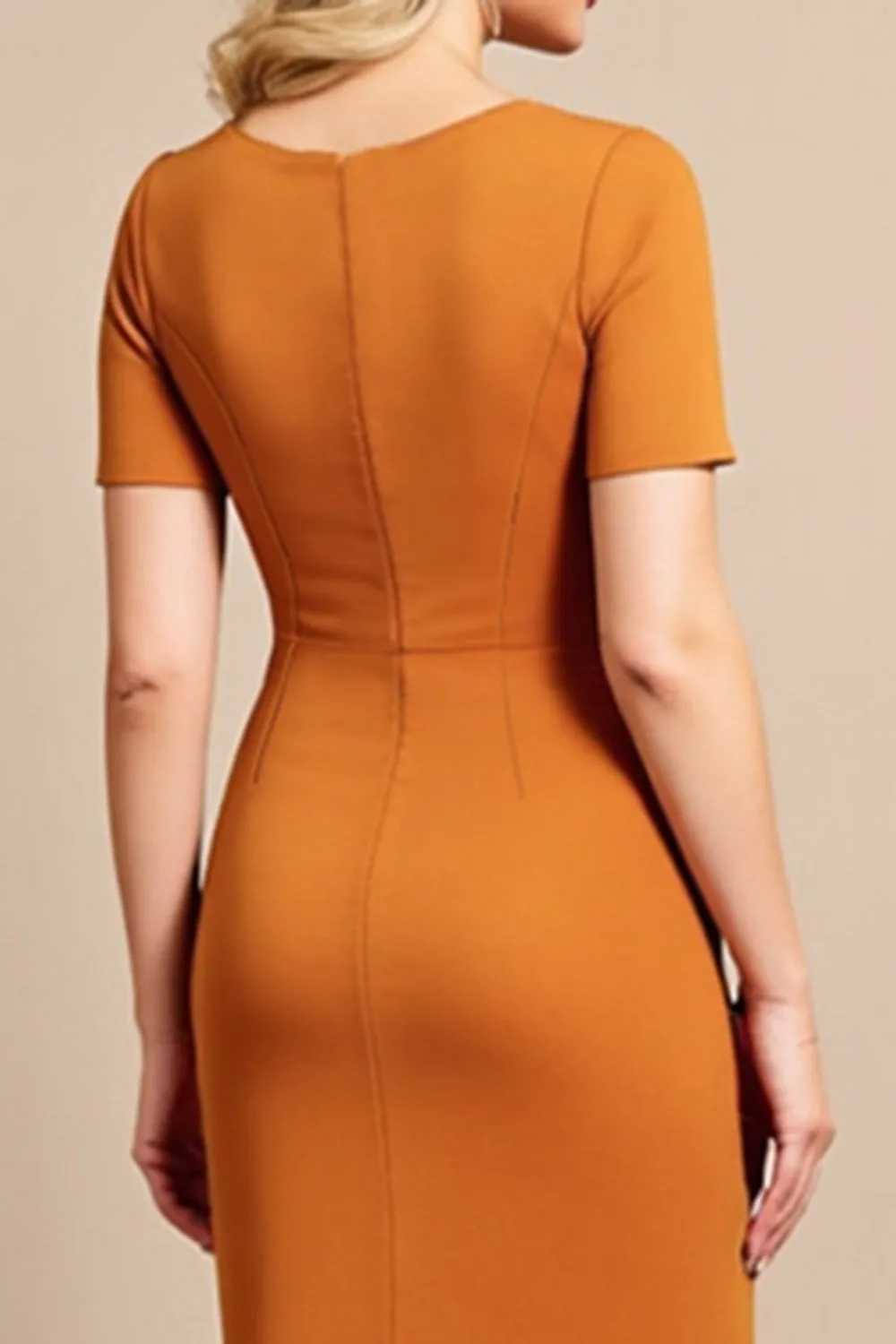 Orange Sheath V Neck Midi Mother Of The Bride Dress sold by Zapaka product image thumbnail 5