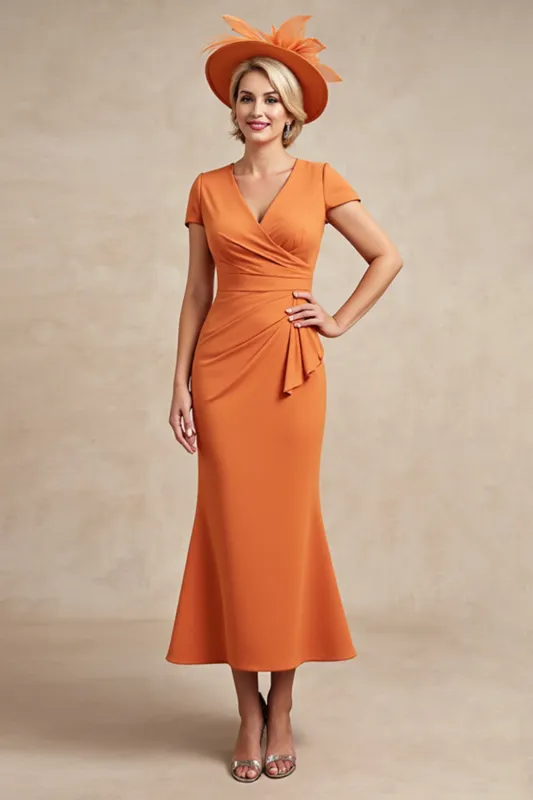 Orange Mermaid Ruched Long Mother Of The Bride Dress sold by Zapaka