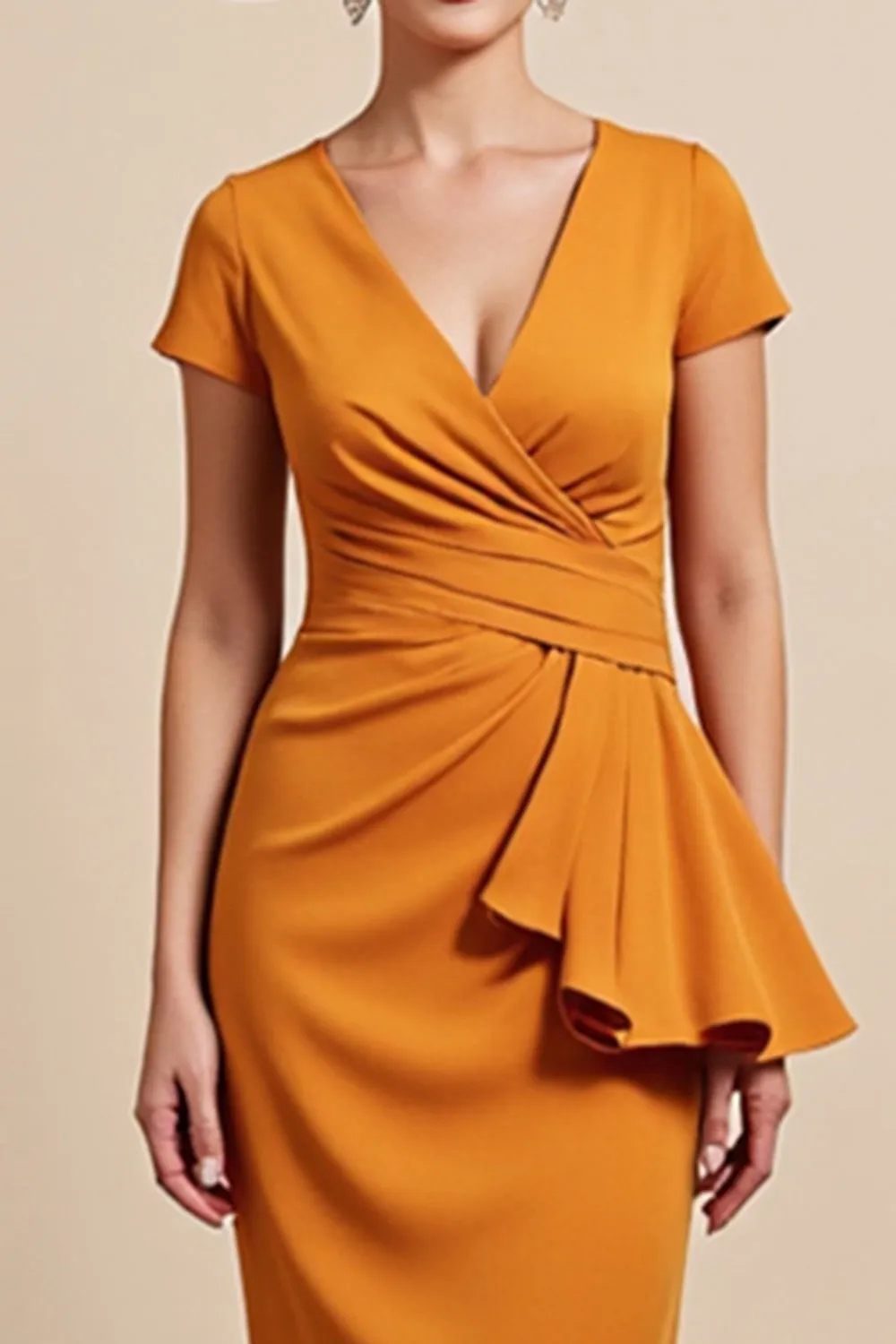 Orange Sheath Cap Sleeve Midi Mother Of The Bride Dress sold by Zapaka product image thumbnail 4