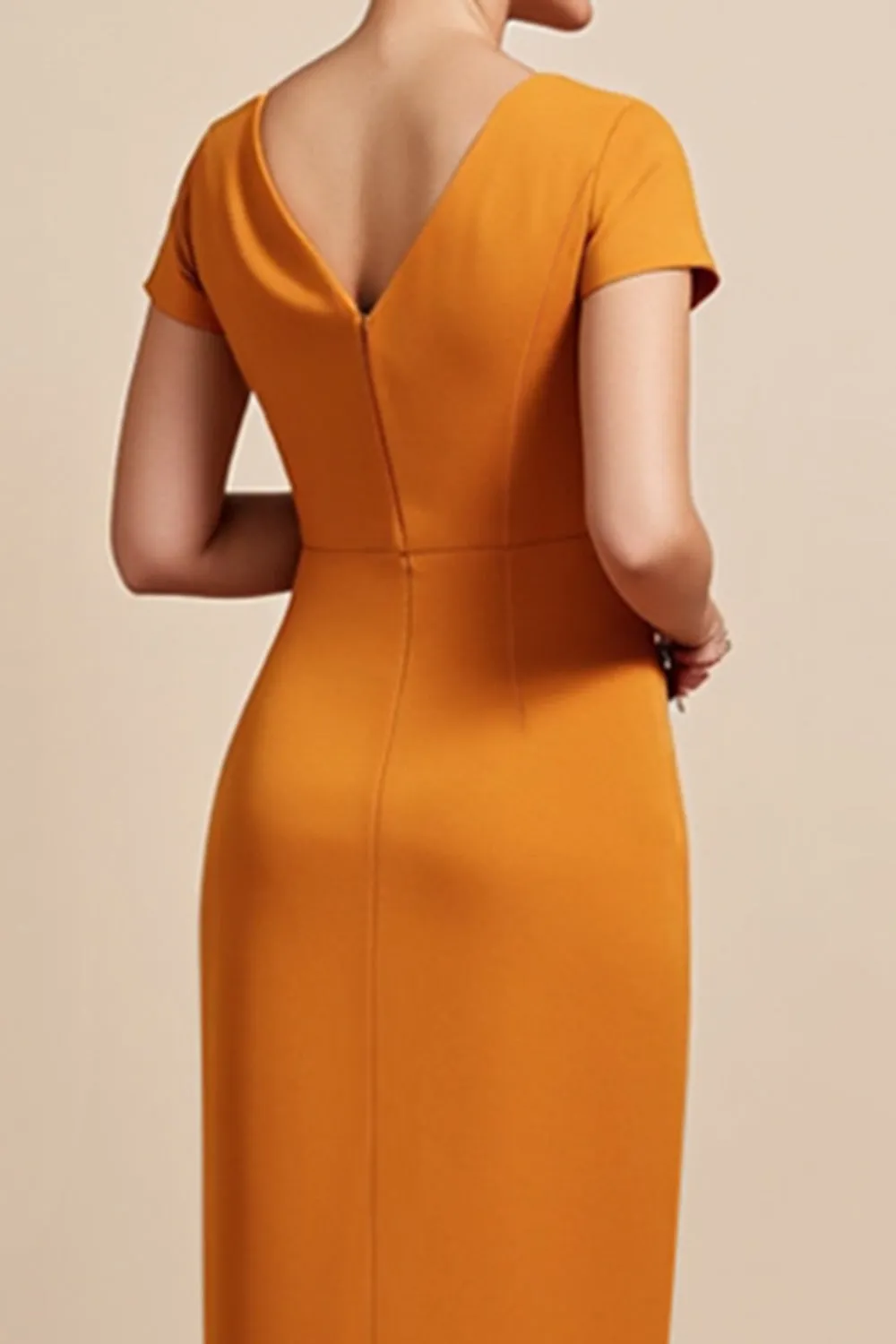 Orange Sheath Cap Sleeve Midi Mother Of The Bride Dress sold by Zapaka product image thumbnail 5