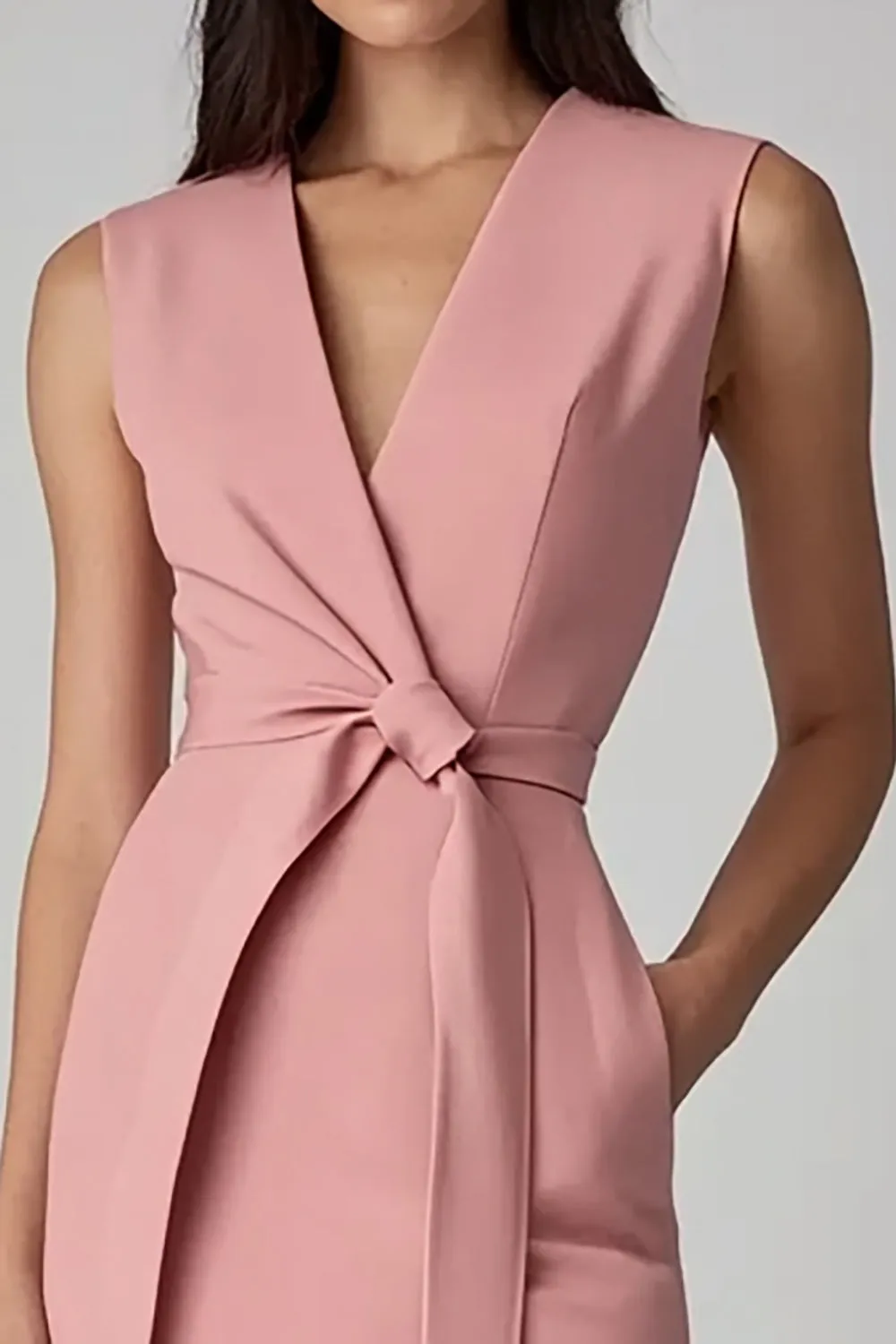 Pink Bodycon V Neck Work Dress sold by Zapaka product image thumbnail 2