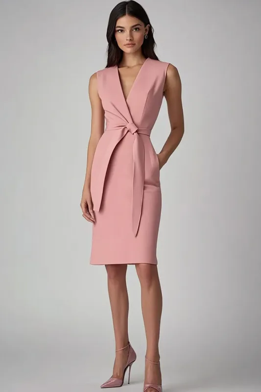 Pink Bodycon V Neck Work Dress sold by Zapaka