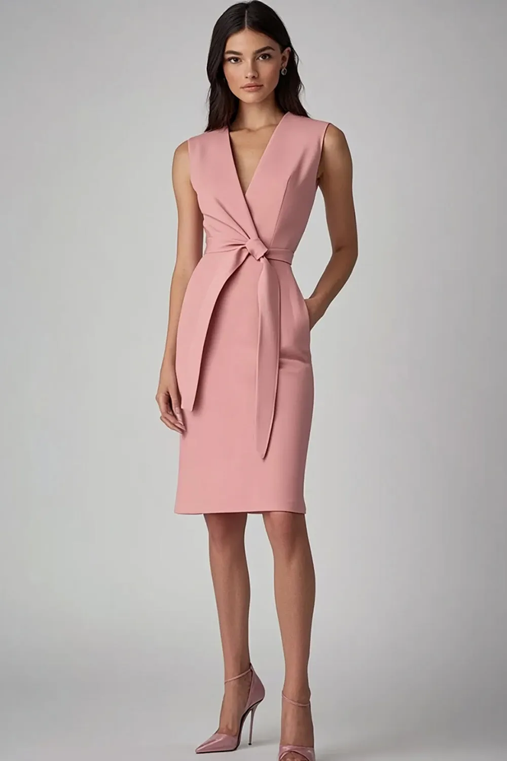 Pink Bodycon V Neck Work Dress sold by Zapaka