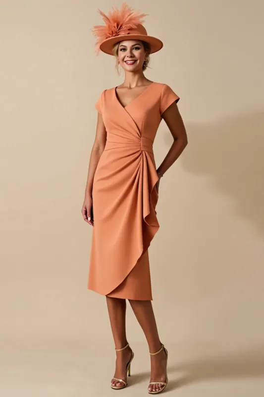 Sunset Sheath Ruched V Neck Mother Of The Bride Dress sold by Zapaka