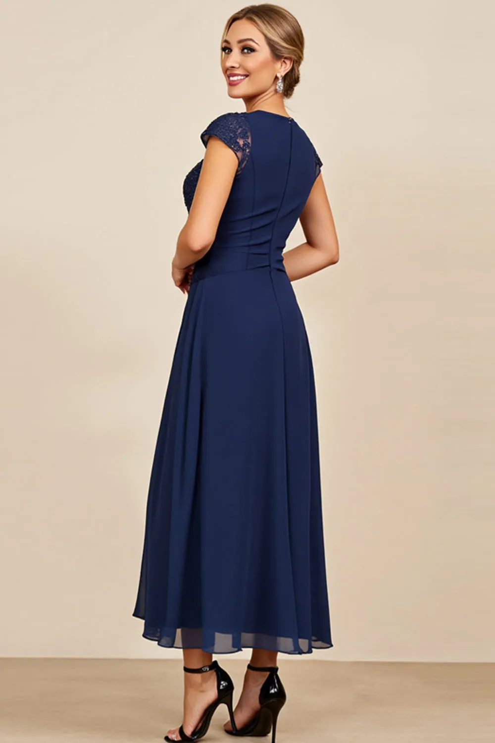 Navy A Line Appliqued Long Mother Of The Bride Dress sold by Zapaka product image thumbnail 2