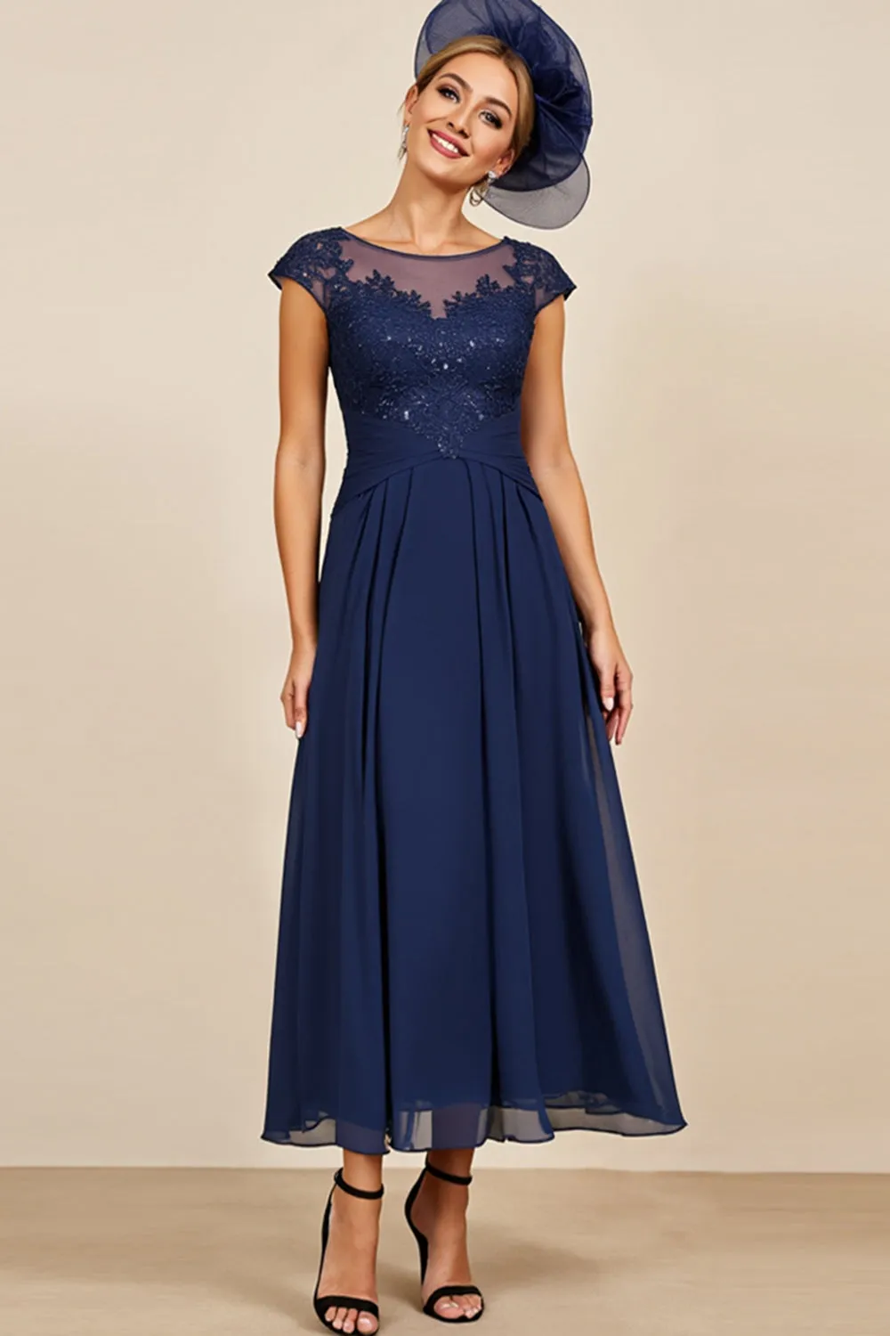 Navy A Line Appliqued Long Mother Of The Bride Dress sold by Zapaka product image thumbnail 3