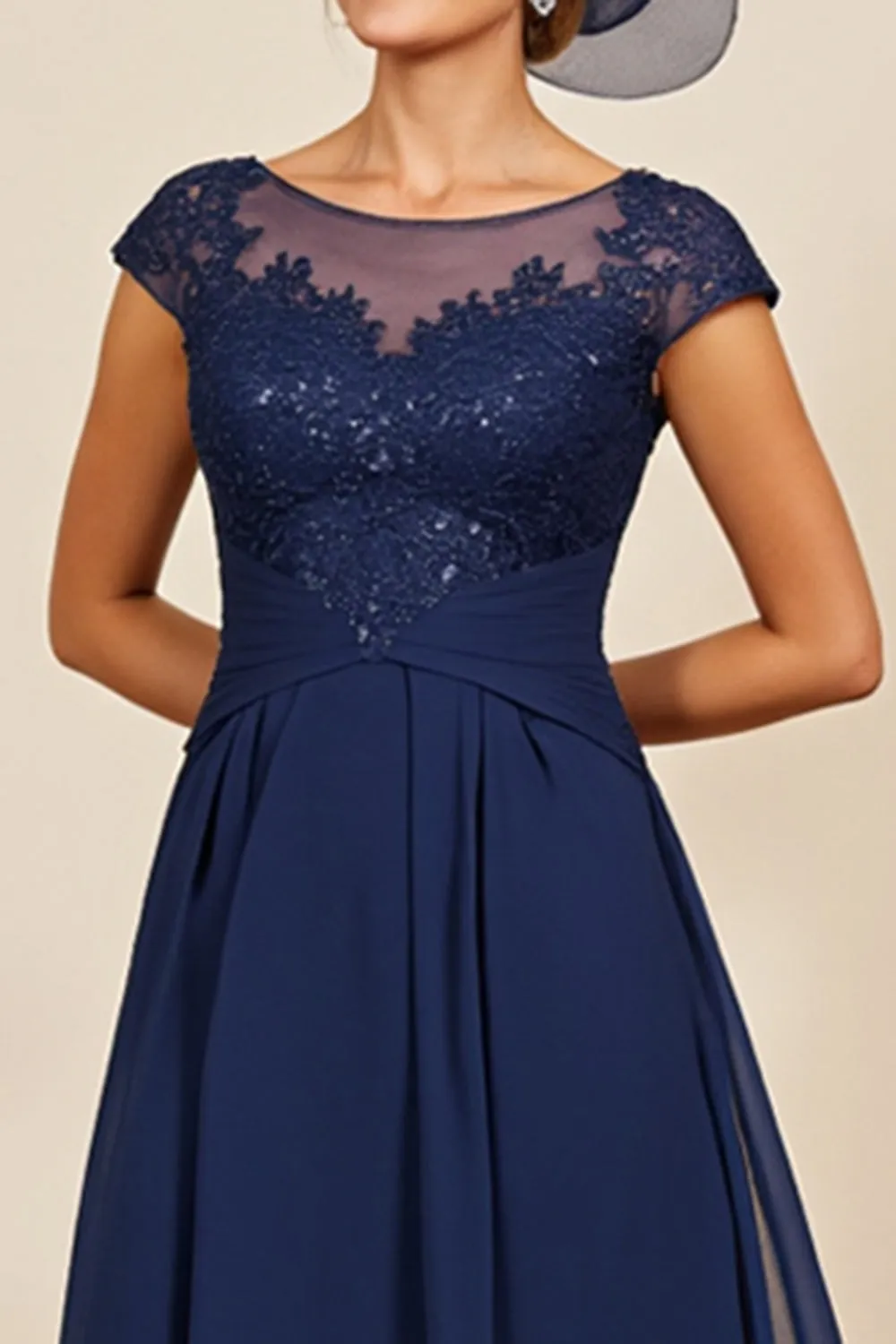 Navy A Line Appliqued Long Mother Of The Bride Dress sold by Zapaka product image thumbnail 4