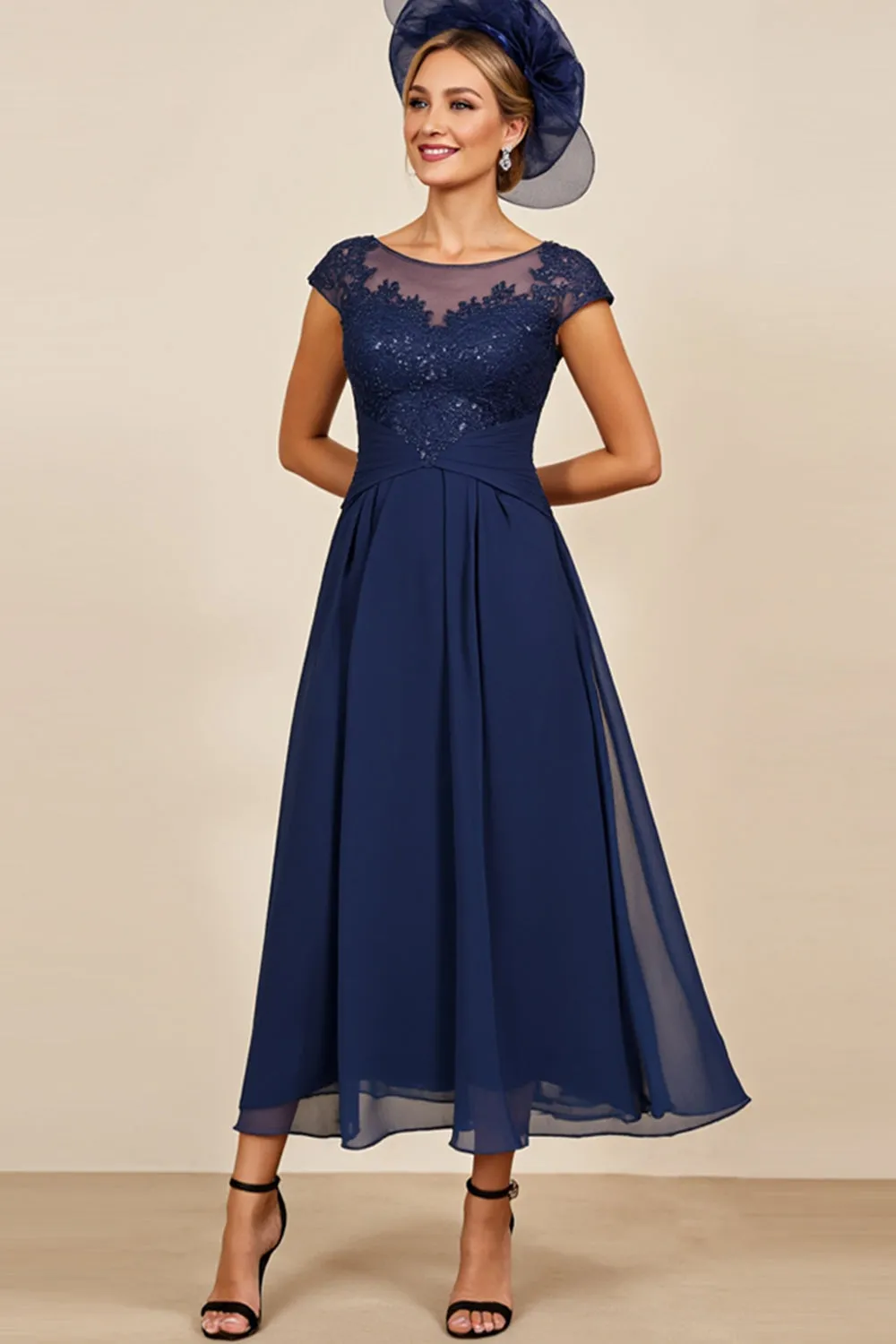 Navy A Line Appliqued Long Mother Of The Bride Dress sold by Zapaka