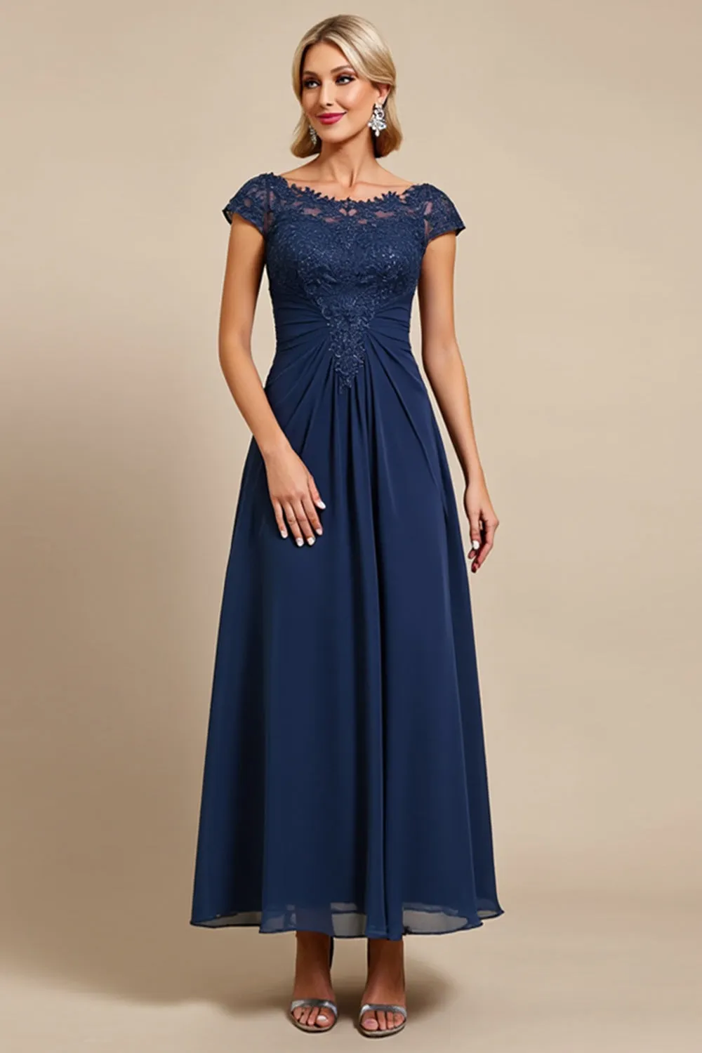 Navy Cap Sleeve A Line Mother Of The Bride Dress With Appliques sold by Zapaka product image thumbnail 3