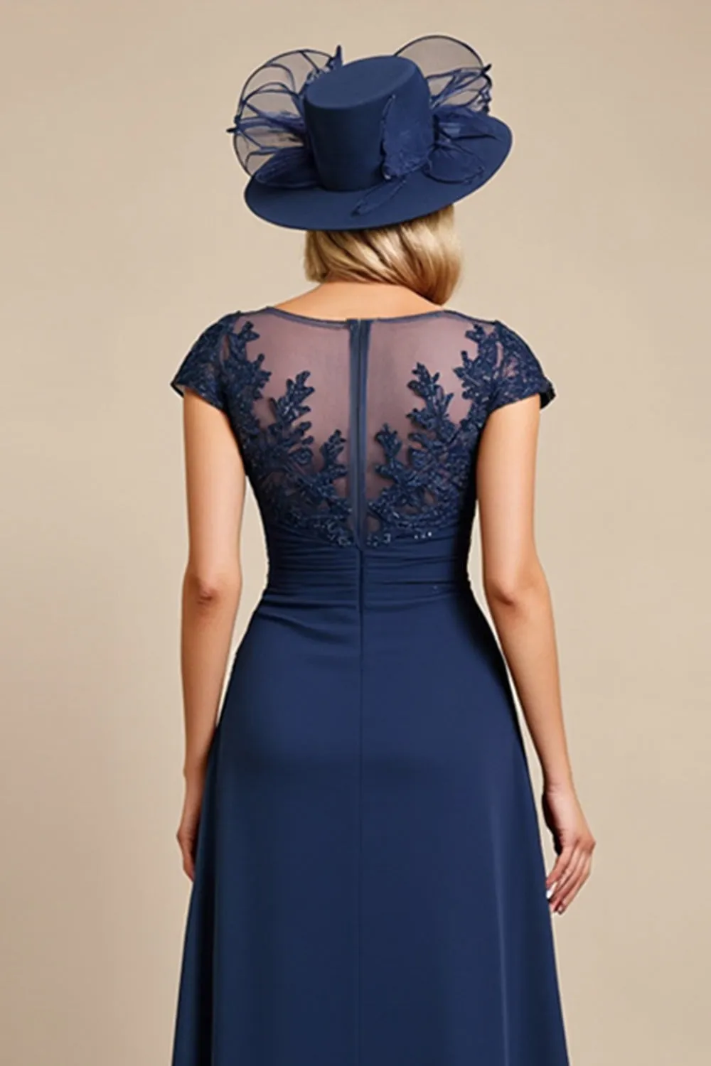 Navy Cap Sleeve A Line Mother Of The Bride Dress With Appliques sold by Zapaka product image thumbnail 5