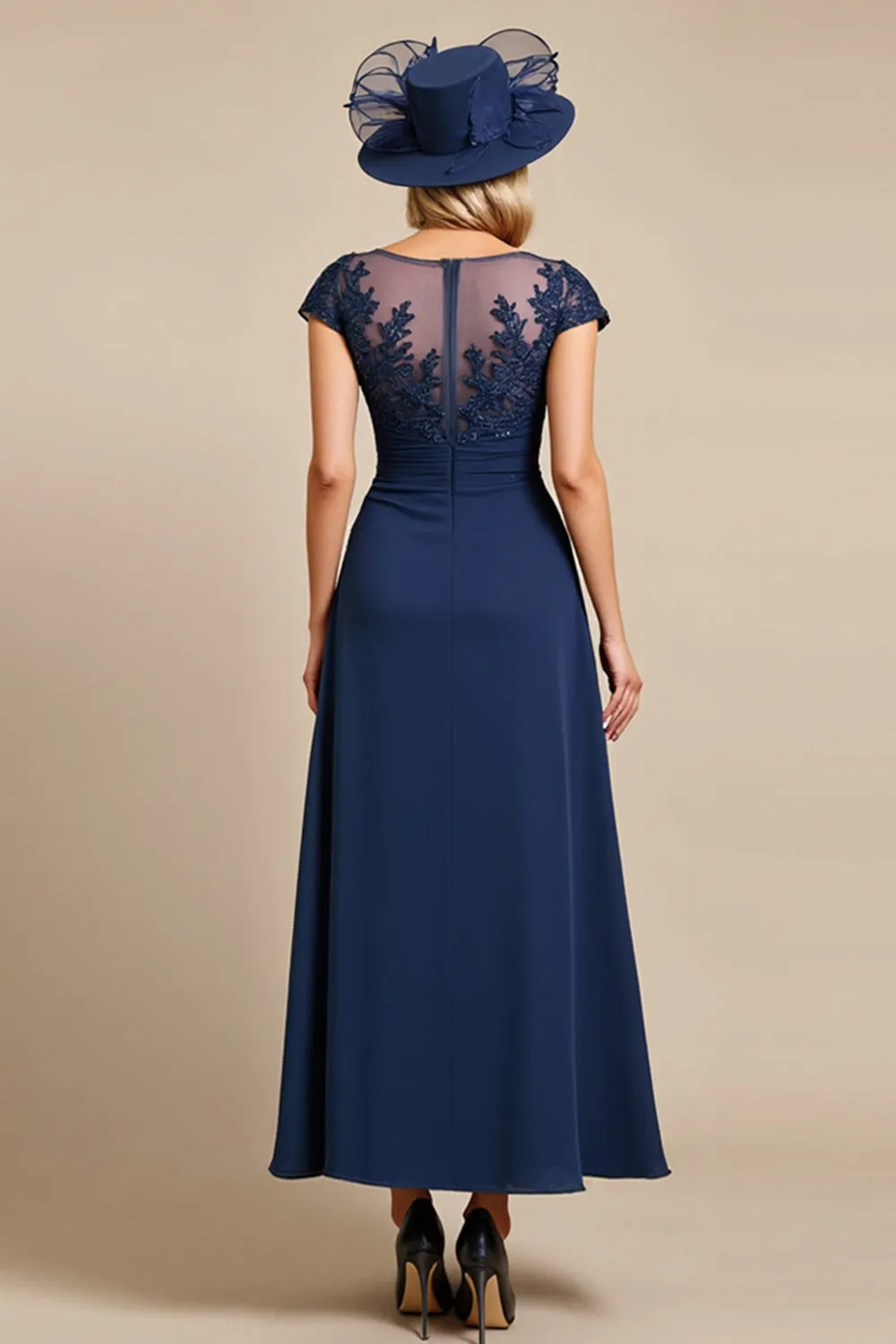 Navy Cap Sleeve A Line Mother Of The Bride Dress With Appliques sold by Zapaka product image thumbnail 2