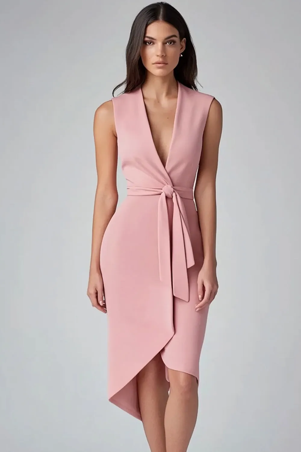 Pink Sheath Work Dress With Sash sold by Zapaka