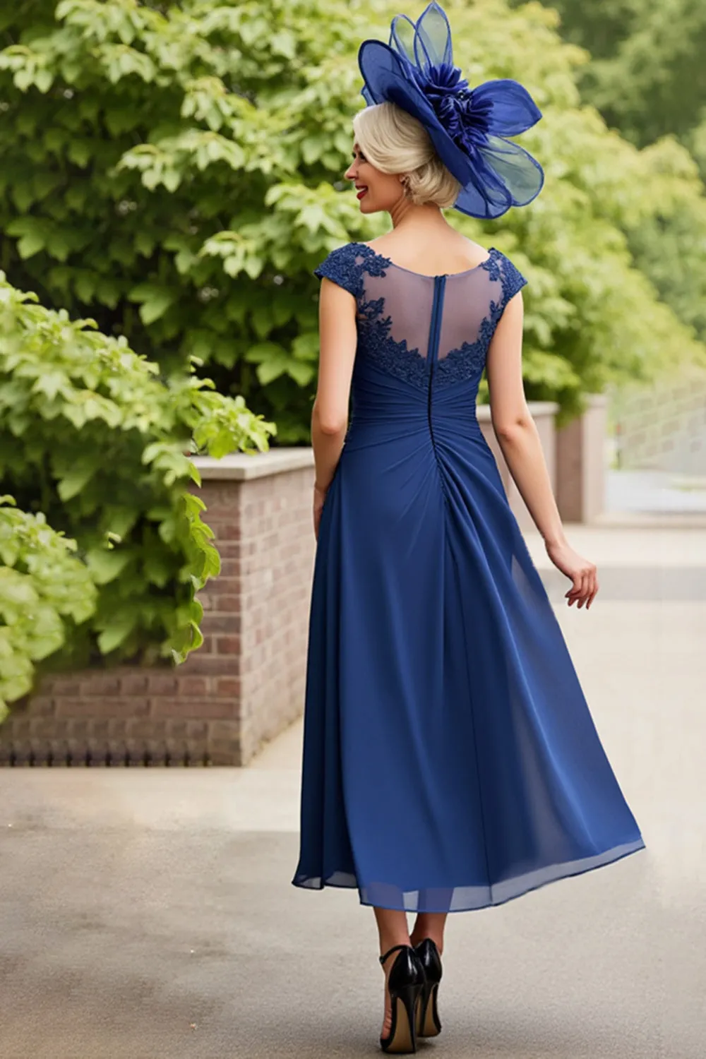 Navy A Line Ruched Long Mother Of The Bride Dress sold by Zapaka product image thumbnail 2