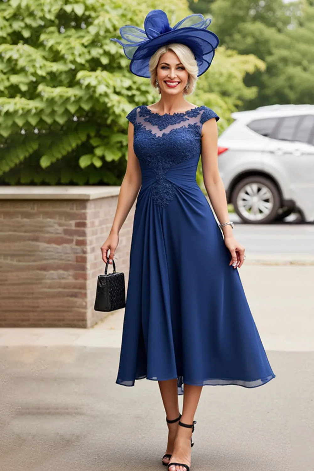 Navy A Line Ruched Long Mother Of The Bride Dress sold by Zapaka product image thumbnail 3