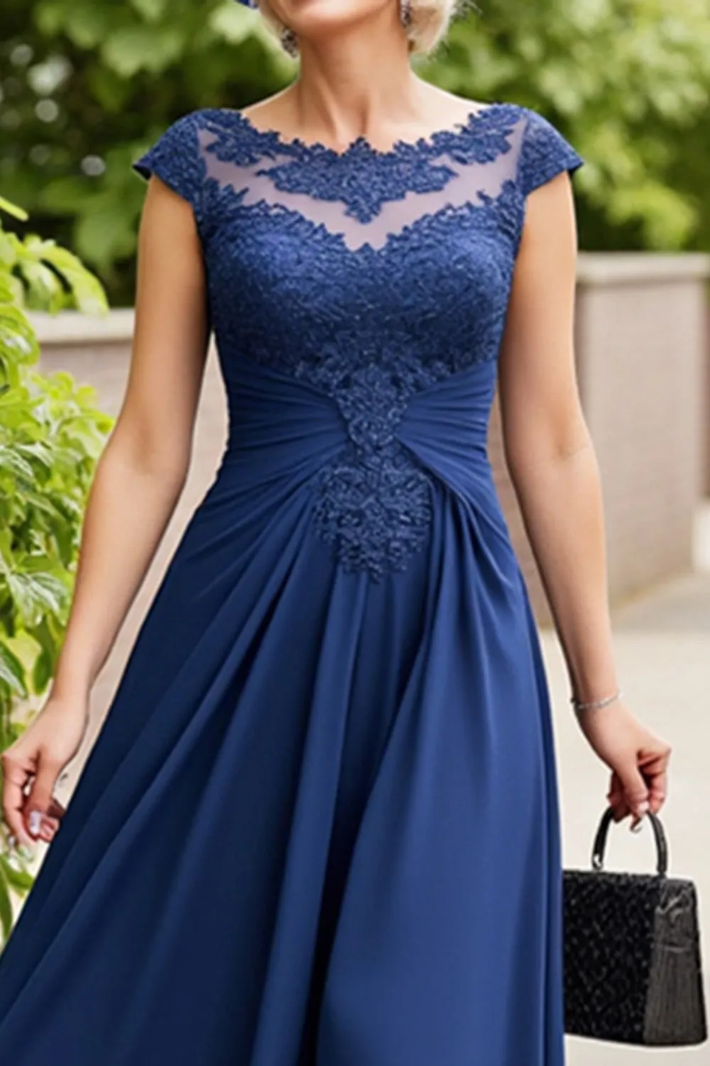 Navy A Line Ruched Long Mother Of The Bride Dress sold by Zapaka product image thumbnail 4