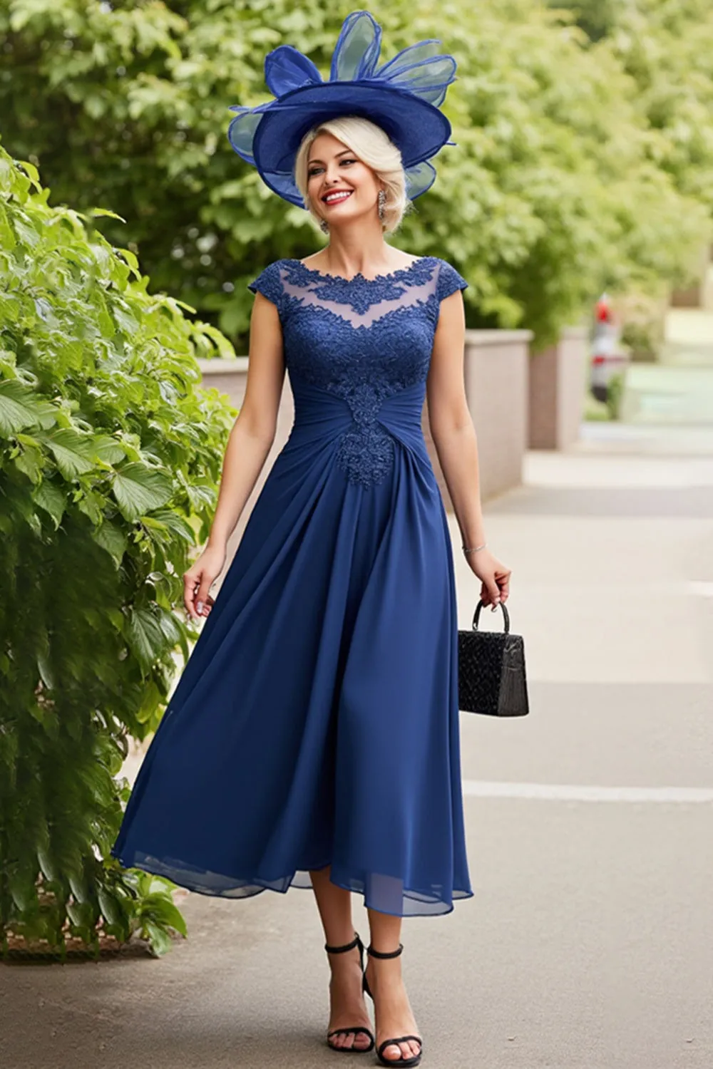 Navy A Line Ruched Long Mother Of The Bride Dress sold by Zapaka