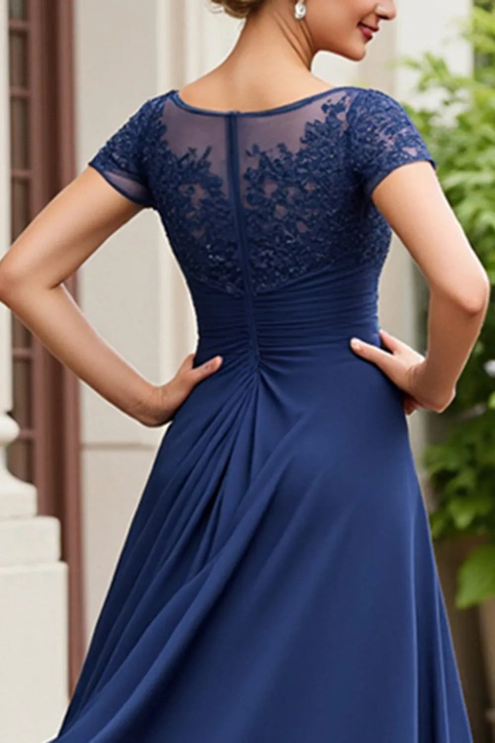 Navy Appliqued A Line Mother Of The Bride Dress sold by Zapaka product image thumbnail 4
