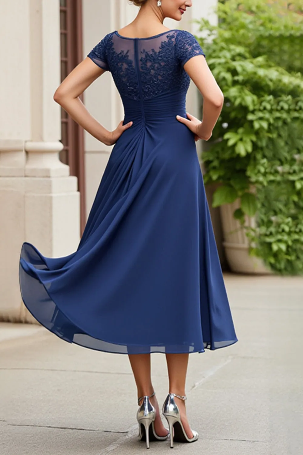 Navy Appliqued A Line Mother Of The Bride Dress sold by Zapaka product image thumbnail 2